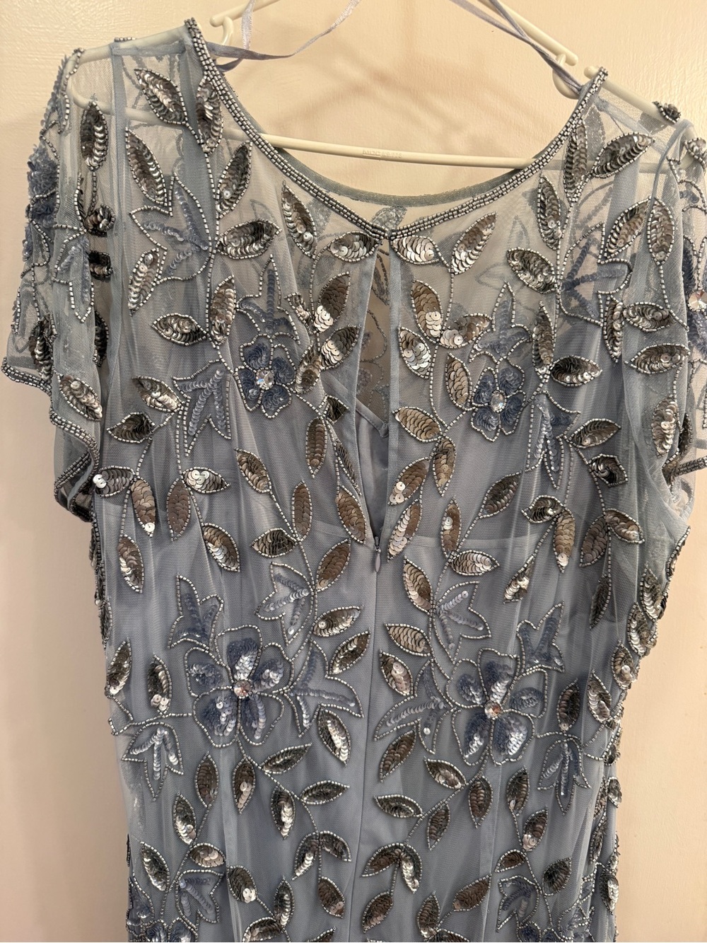Embellished Beaded Light Blue Gray Floral Evening Dress 22W 3X - Picture 5 of 7